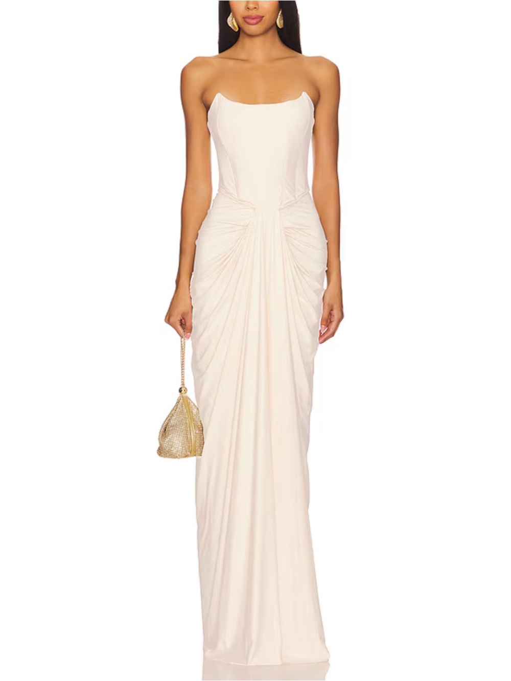 Pearl Gown Deme by Gabriella Bustier Strapless Ivory Ruched Maxi Dress